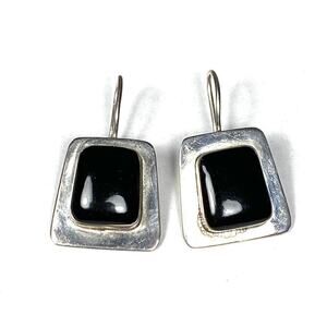 925 ATI Mexico Earrings Sterling Silver Black Onyx Art Deco Vintage 8.15g